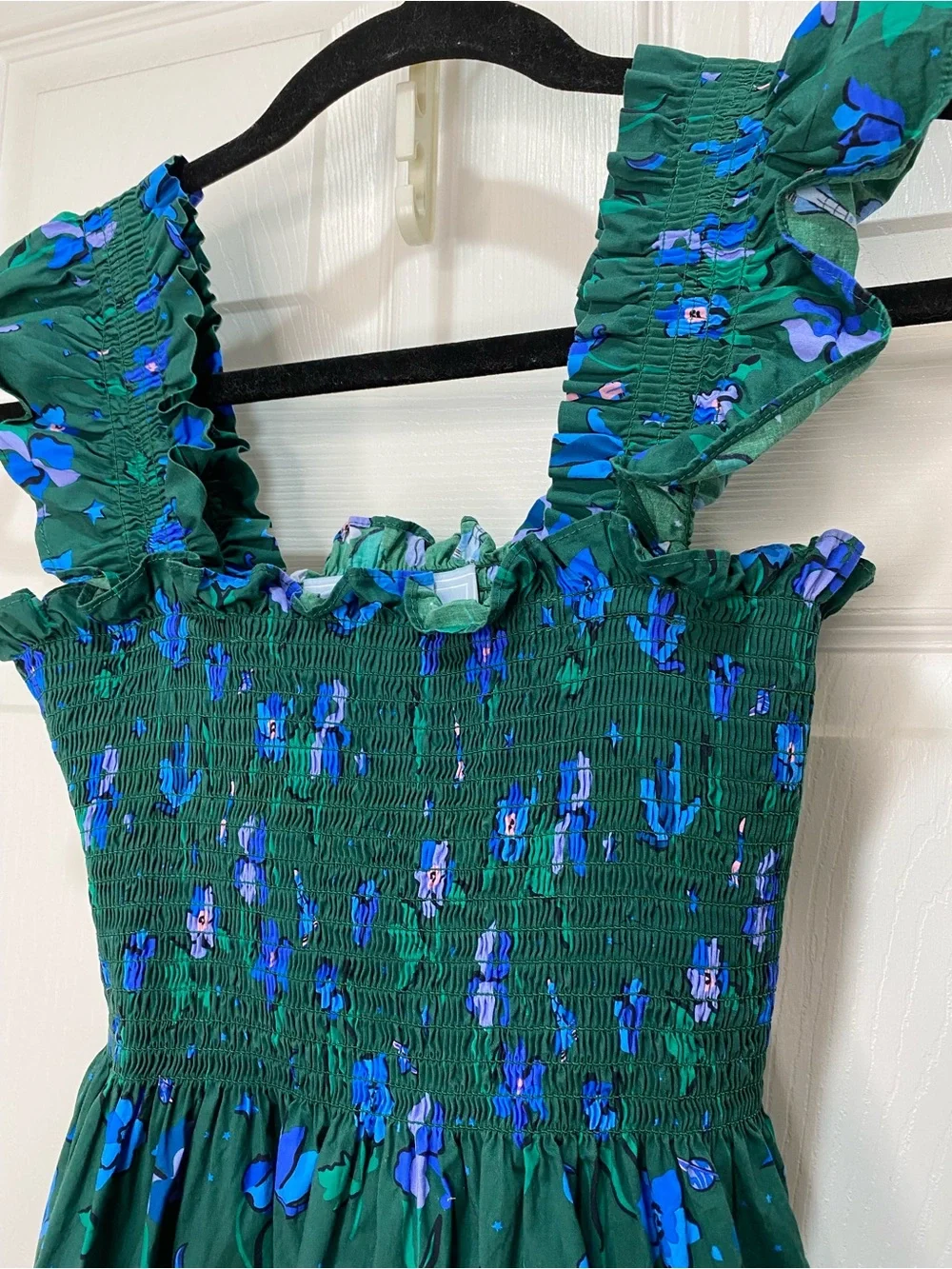 Hill House Green and Blue Floral Smocked Neck Dress - Picture 4 of 8